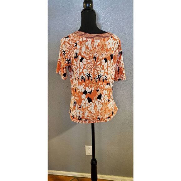 St. John Sport Colorblock Knit Top Orange Black White Small - Picture 8 of 12